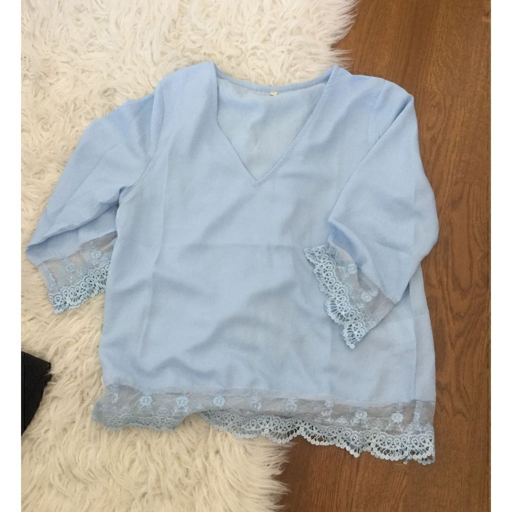 Shein Light Blue Lace Trim Top XS